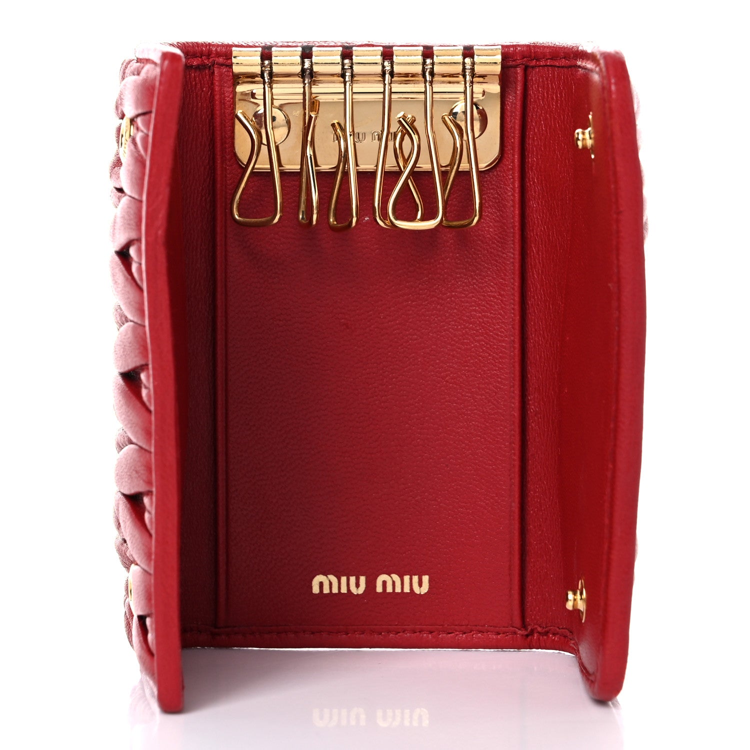 Miu Miu Nappa Matelasse Flap Card Holder Key Ring Fuoco 5 of 15