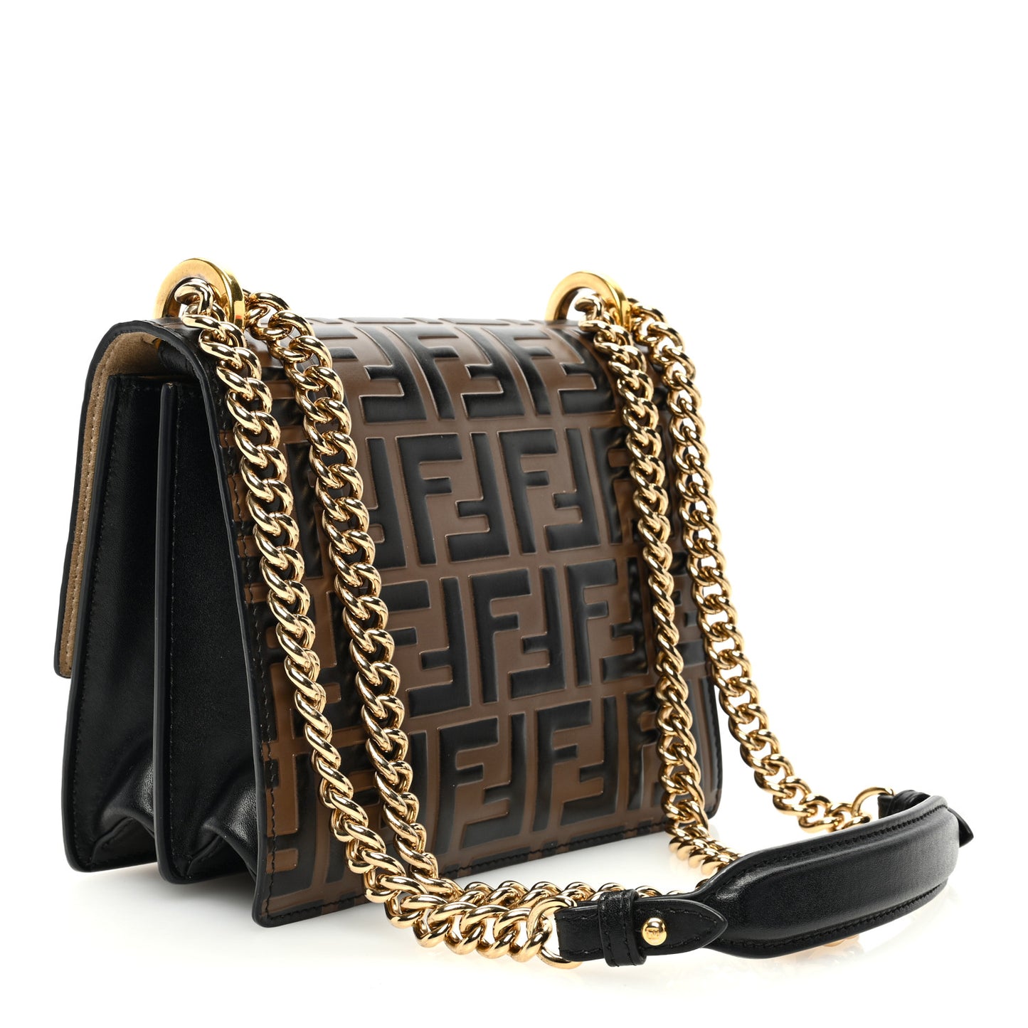 Vitello Liberty Bi-Color FF 1974 Embossed Small Kan U Shoulder Bag Maya Black