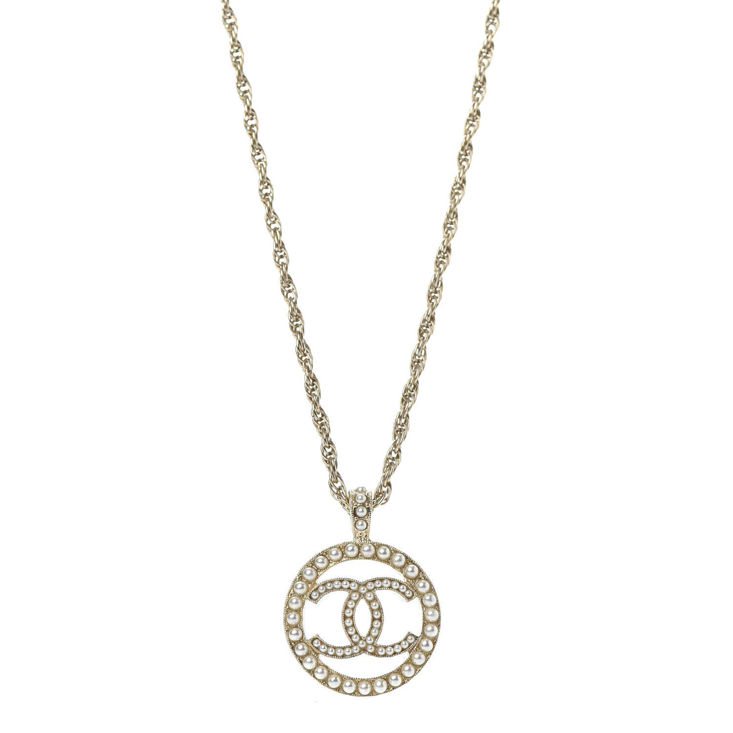 Pearl CC Round Pendant Necklace Gold