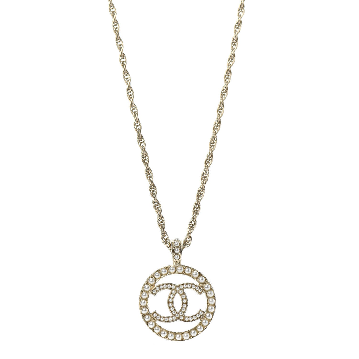 Chanel Pearl CC Round Pendant Necklace Gold 1 of 6