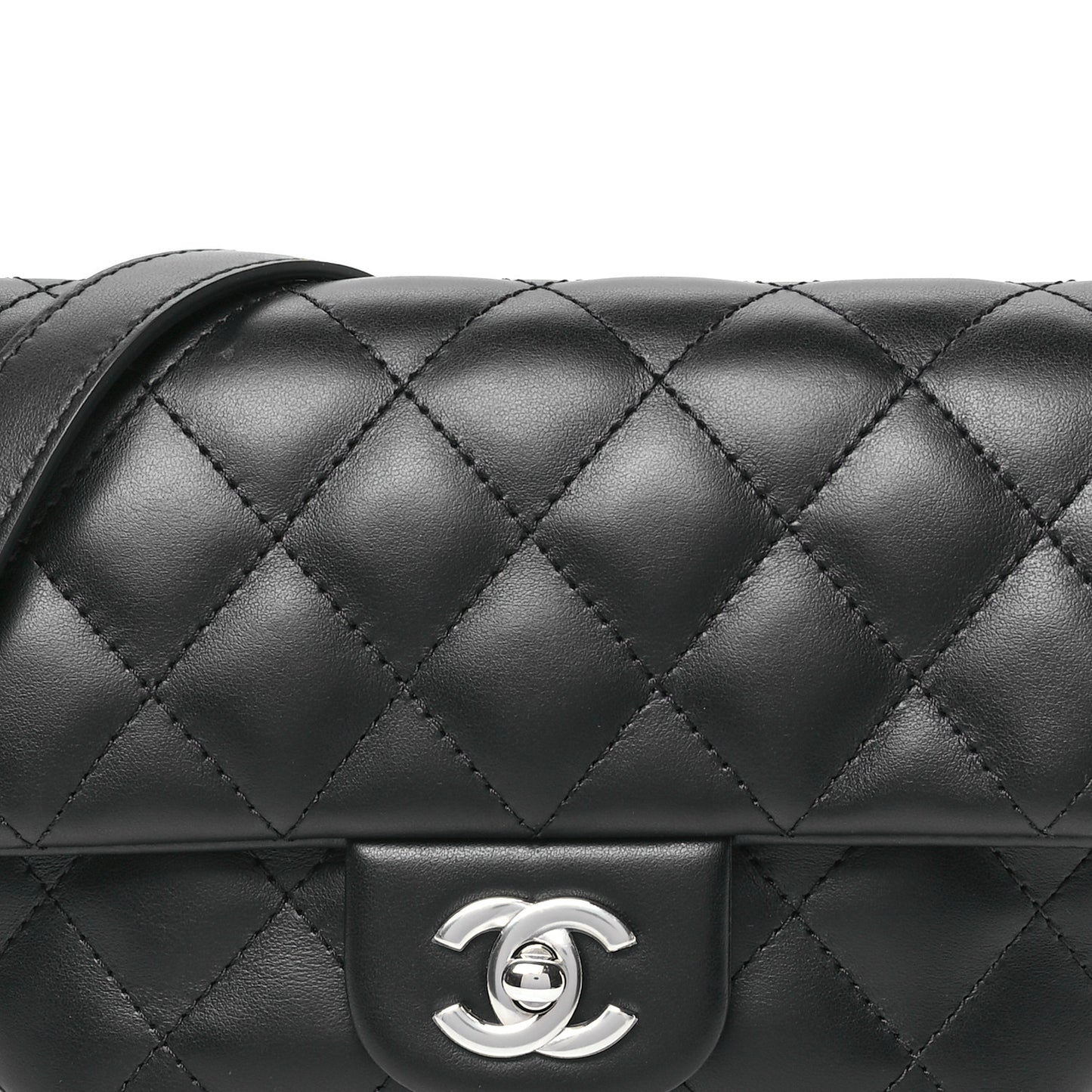 Calfskin Quilted CC Uniform Flap Belt Bag Black