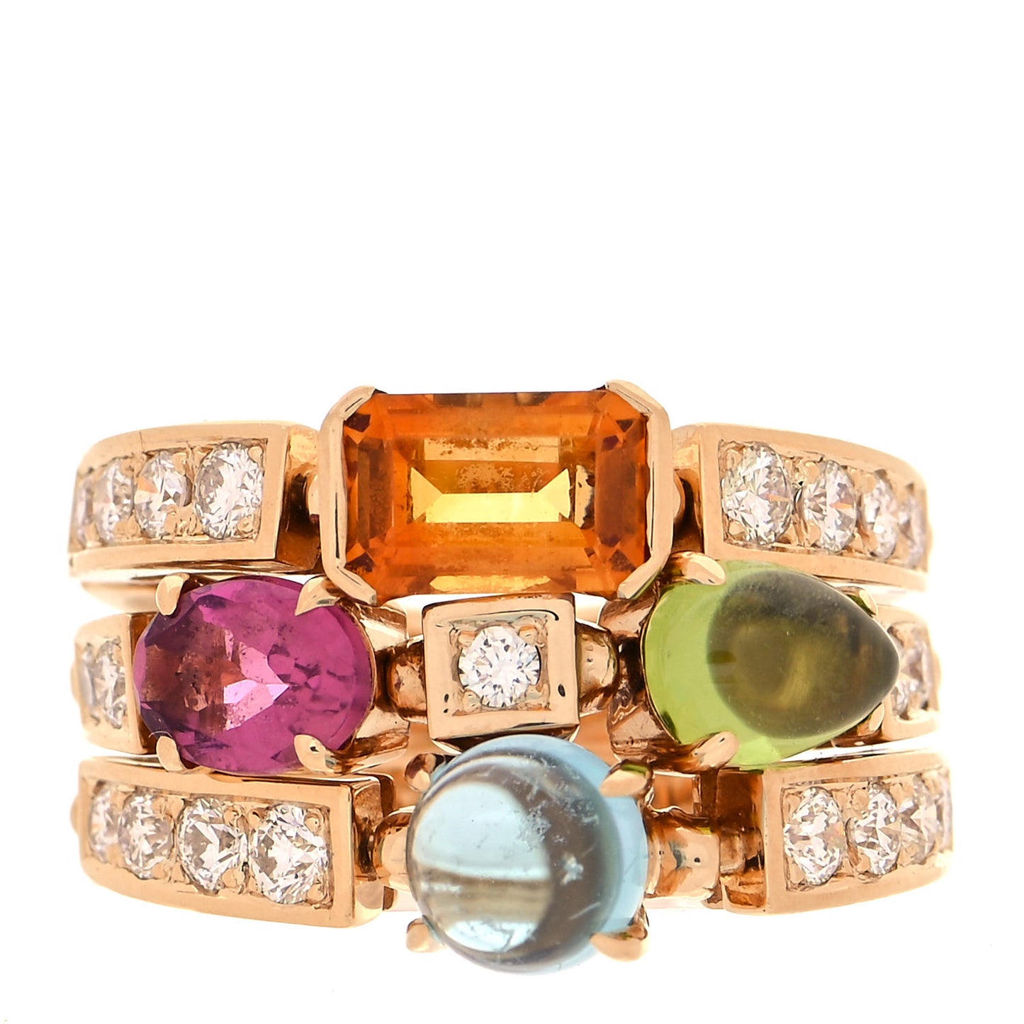 18K Yellow Gold Diamond Multi-Gemstone Allegra Three Band Ring 53 6.5