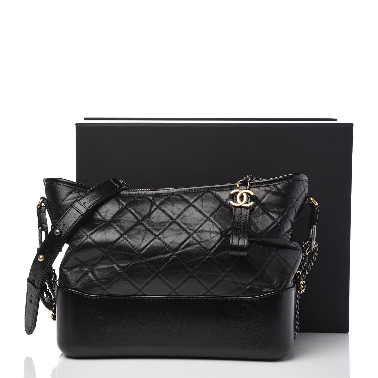 Aged Calfskin Quilted Medium Gabrielle Hobo Black