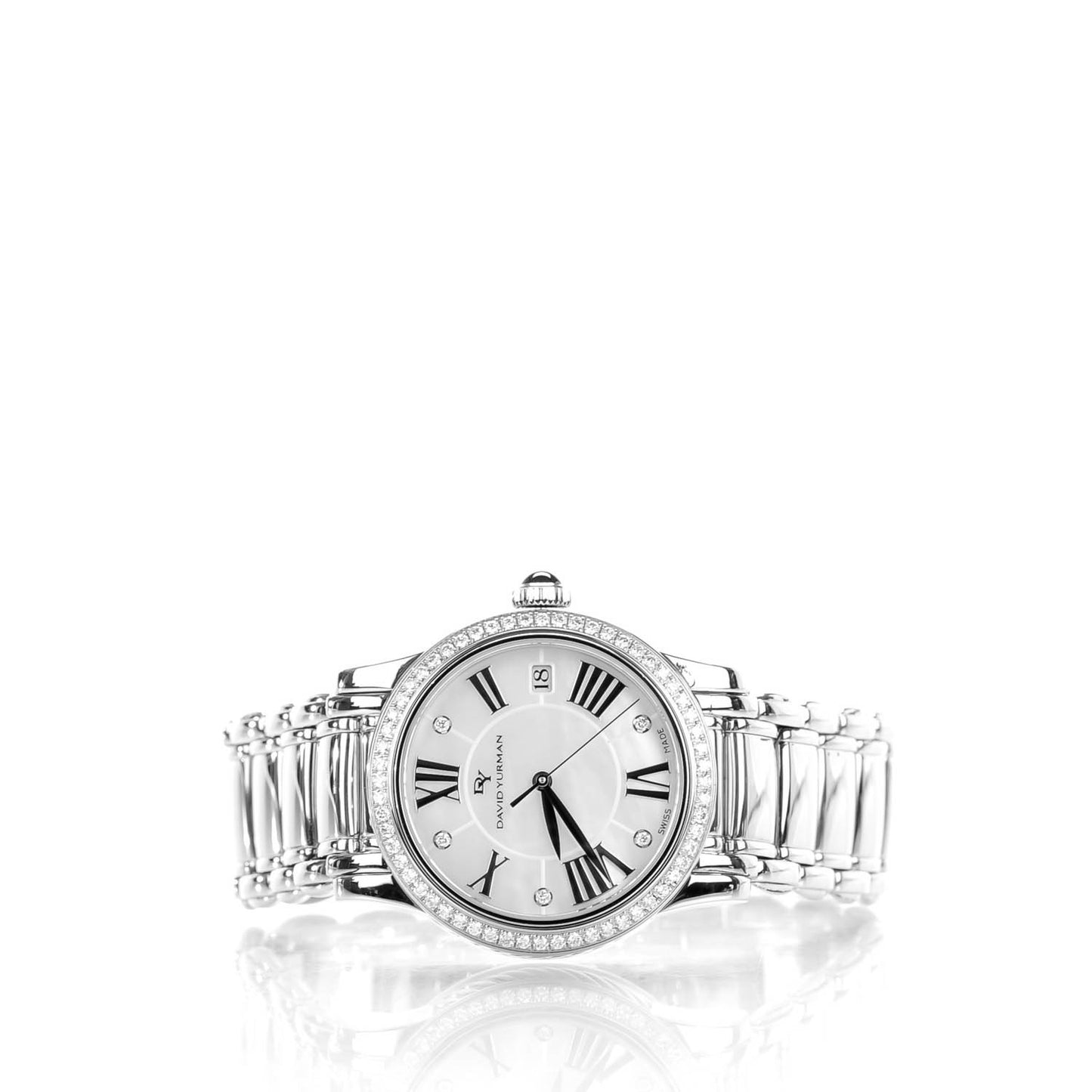 Stainless Steel Diamond Bezel Mother of Pearl 34mm Classic Quartz Watch