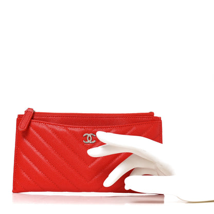 Chanel Caviar Chevron Quilted Zip Pouch Red 2 of 8