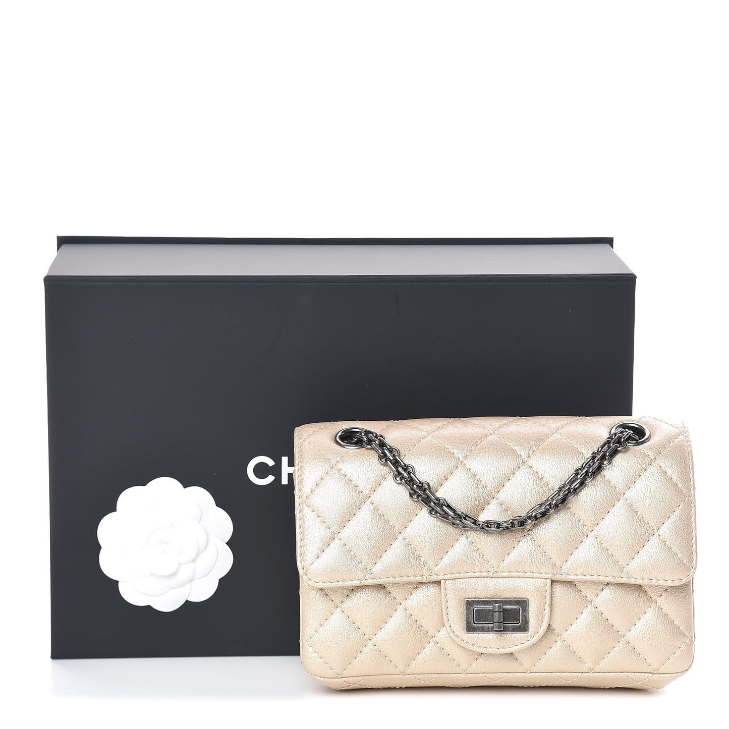 Metallic Sheepskin Quilted 2.55 Reissue Mini Flap Beige