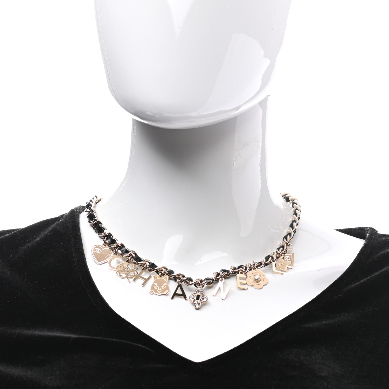 Chanel Lambskin Crystal CC Logo Charming Choker Gold Black 2 of 6