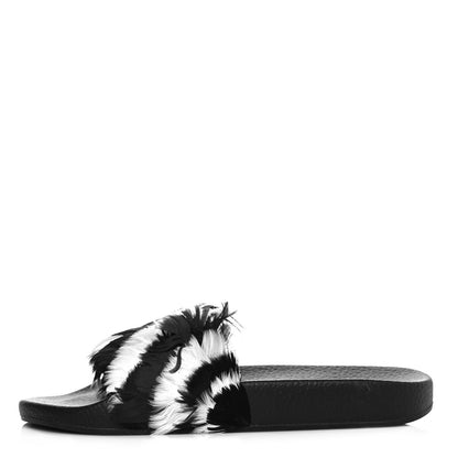 Valentino Garavani Rubber Feather Pool Slide Sandals 37 Black White 1 of 7