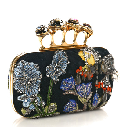 Alexander McQueen Suede Stone Eagle Embroidered Knuckle Box Clutch Black 3 of 9