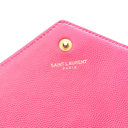Saint Laurent Grain De Poudre Matelasse Chevron Monogram Chain Wallet Lipstick Fuchsia 8 of 15
