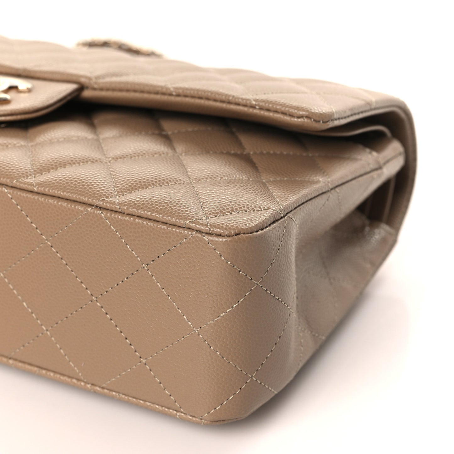 Caviar Quilted Medium Double Flap Dark Beige