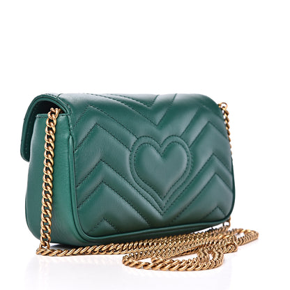 Gucci Calfskin Matelasse Super Mini GG Marmont Shoulder Bag Emerald Green 2 of 11