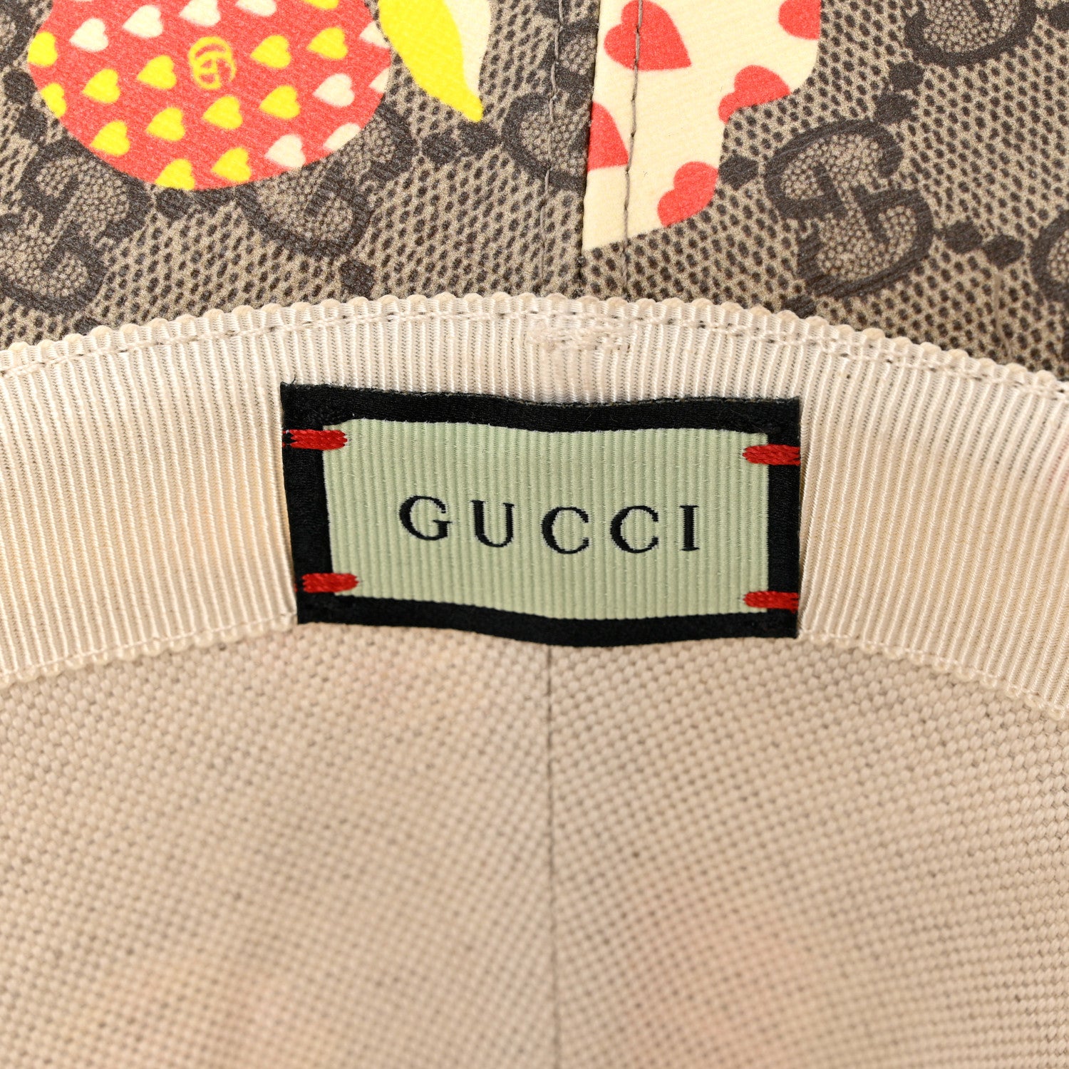 Gucci GG Supreme Monogram Les Pommes Bob Apple Bucket Hat Beige Ebony Multicolor 8 of 9