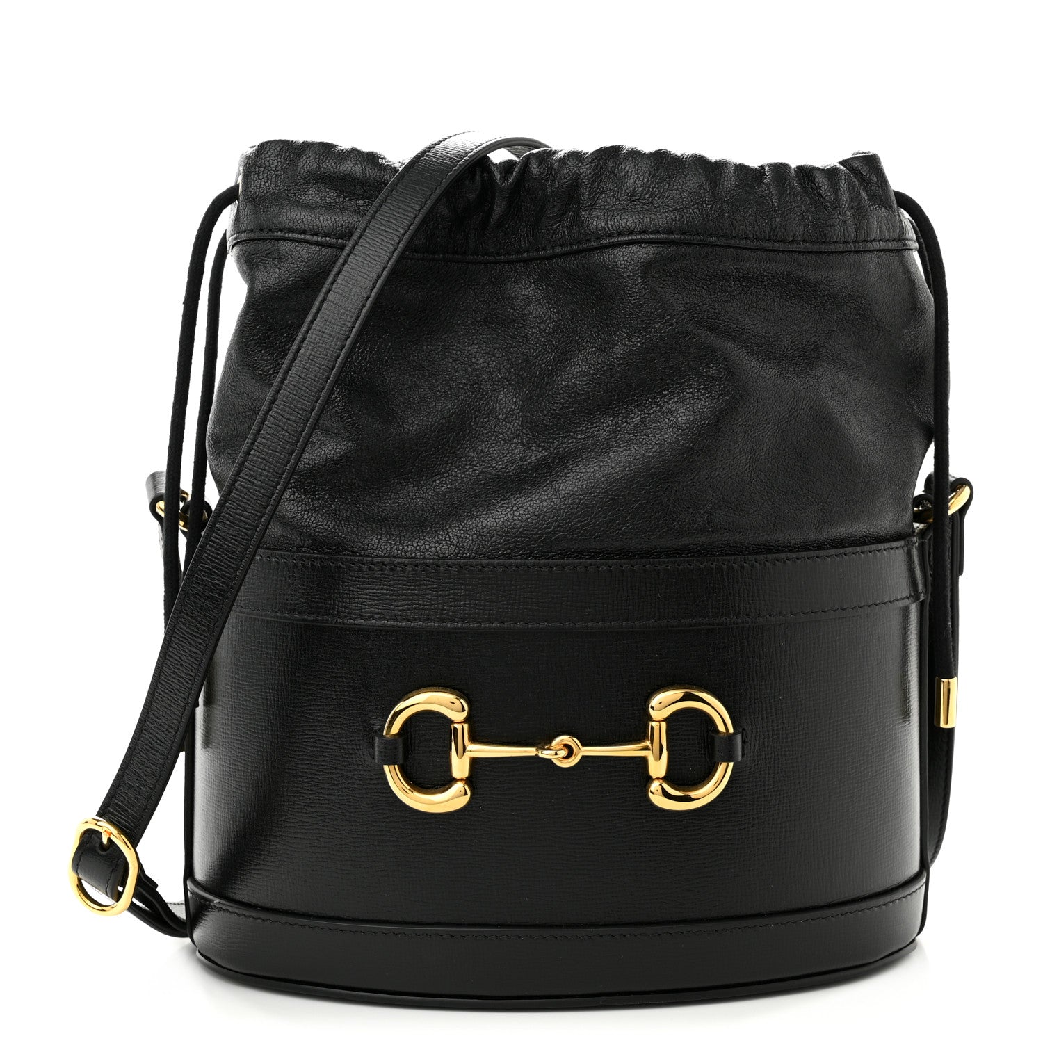 Gucci Azalea Sakai Calfskin Horsebit 1955 Drawstring Bucket Bag Black 1 of 10