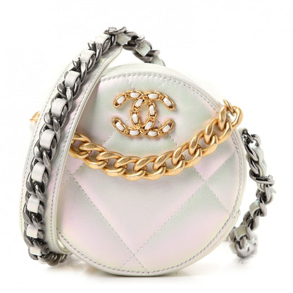 Chanel Iridescent Calfskin Quilted Chanel 19 Round Clutch With Chain White 1 of 10