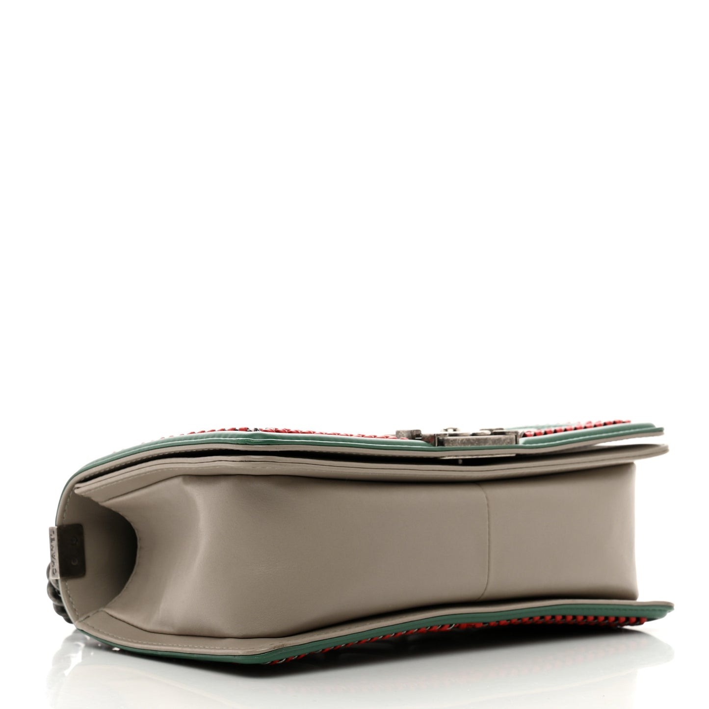 Lambskin Quilted Medium Top Handle Boy Flap Grey Green Red