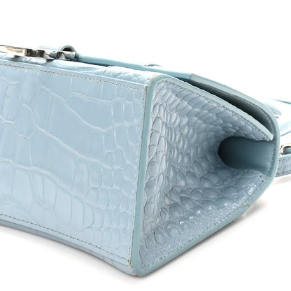 Balenciaga Shiny Calfskin Crocodile Embossed Small Hourglass Top Handle Bag Blue Grey 10 of 11