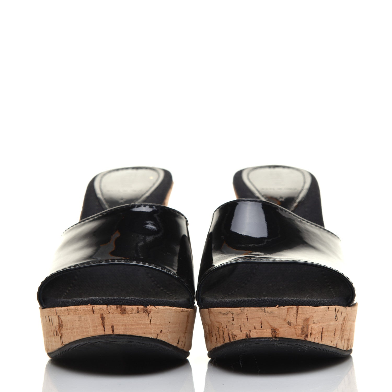 Fendi Patent Cork Wedge Sandals 37 Black 2 of 7