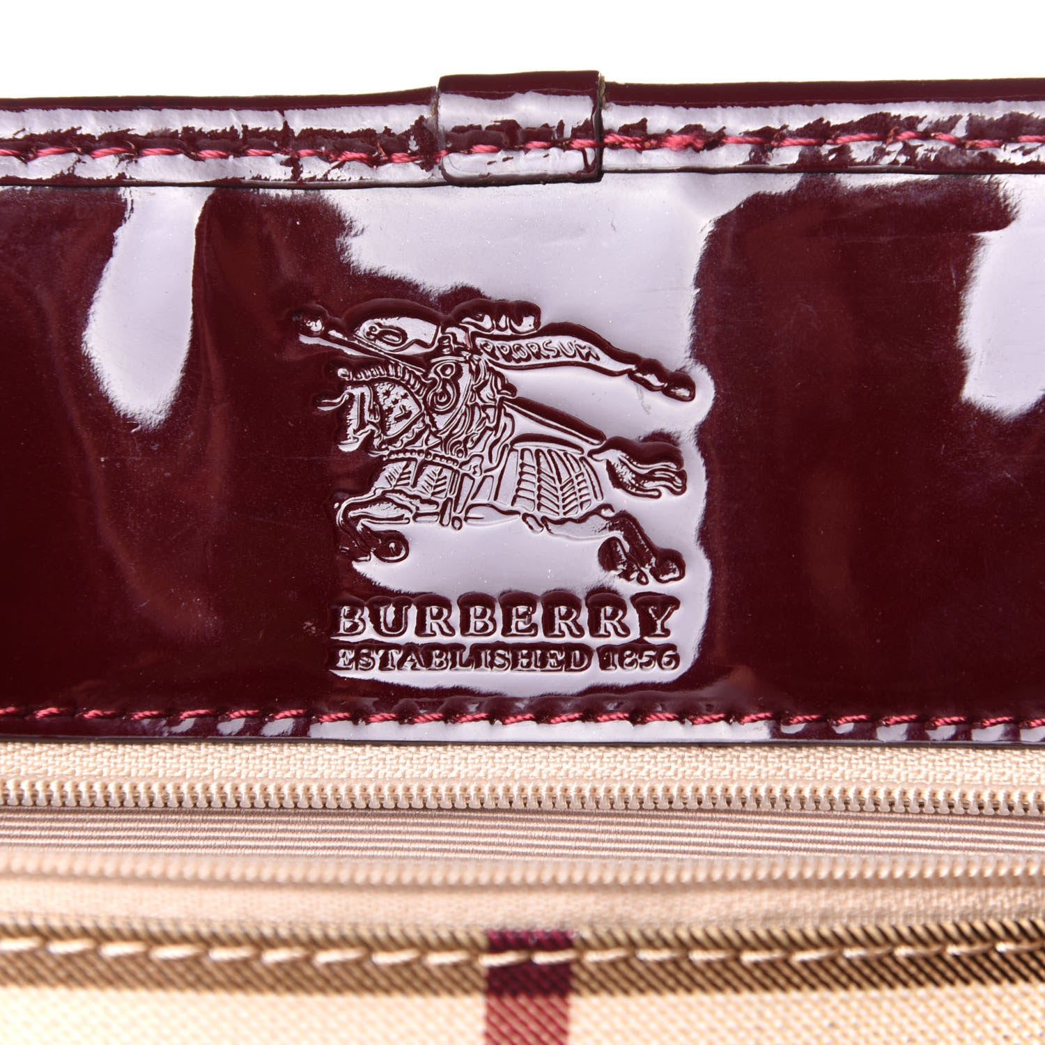 Burberry Patent Trim Nova Check Medium Shopper Tote Red 9 of 12