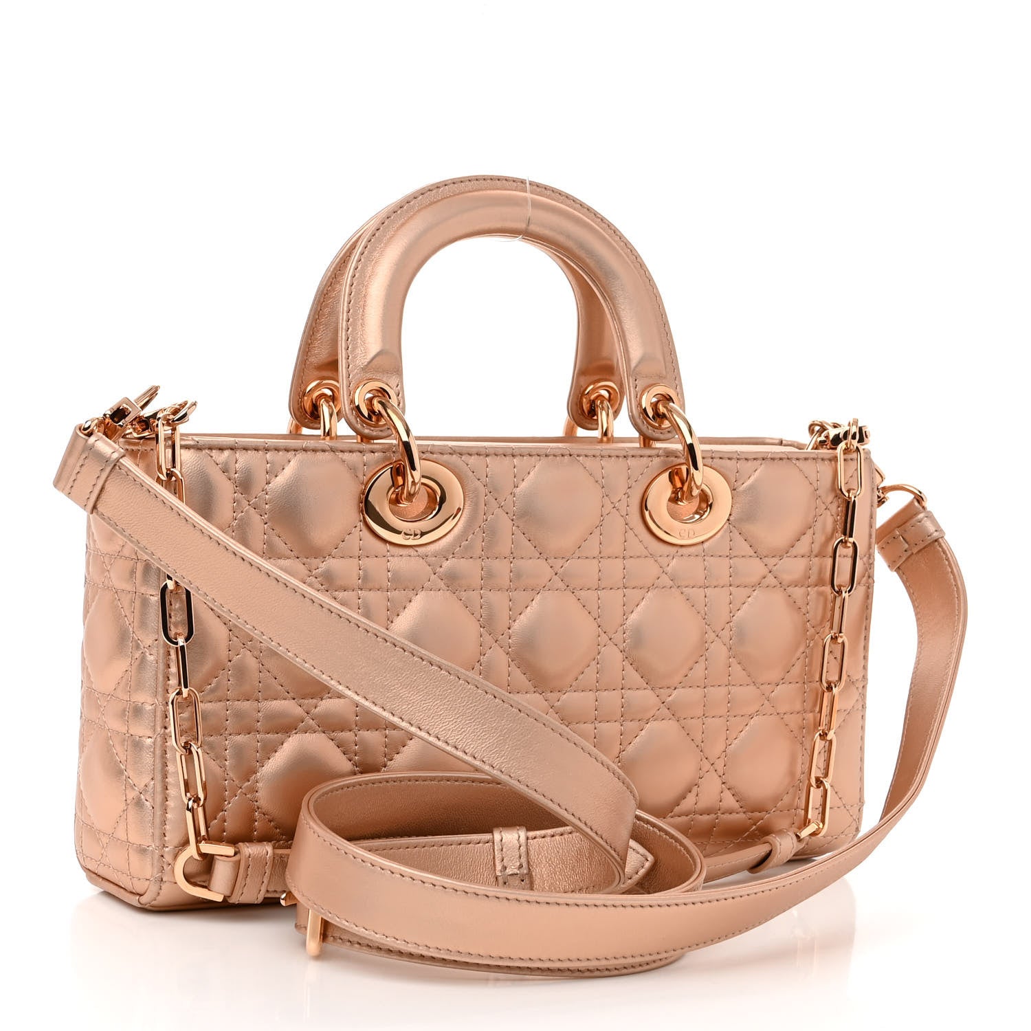 Christian Dior Metallic Lambskin Cannage Medium Lady D-Joy Pink 3 of 9