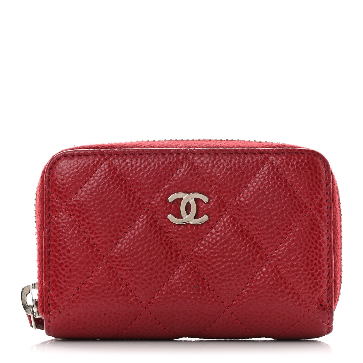 Metallic Caviar Quilted Zip Coin Purse Dark Pink