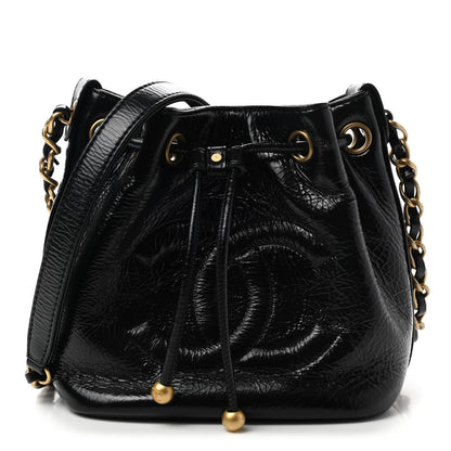 Chanel Shiny Aged Calfskin CC Chain Mini Drawstring Bag Black 1 of 11