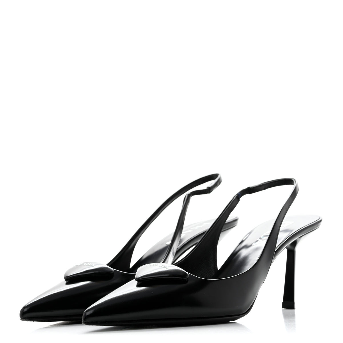 Prada Spazzolato Triangle Logo Pointed Toe 75mm Slingback Pumps 37 Black 4 of 11