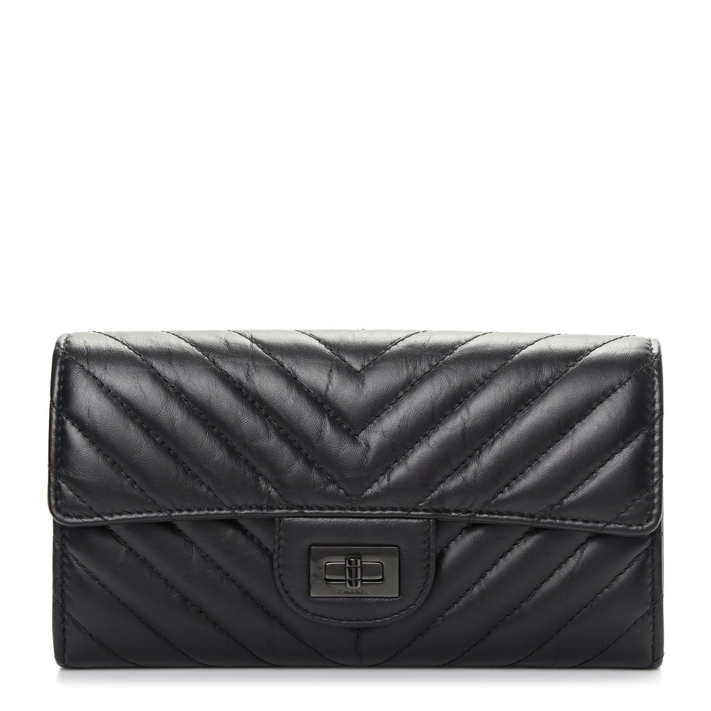 Aged Calfskin Chevron Quilted 2.55 Reissue Flap Wallet So Black