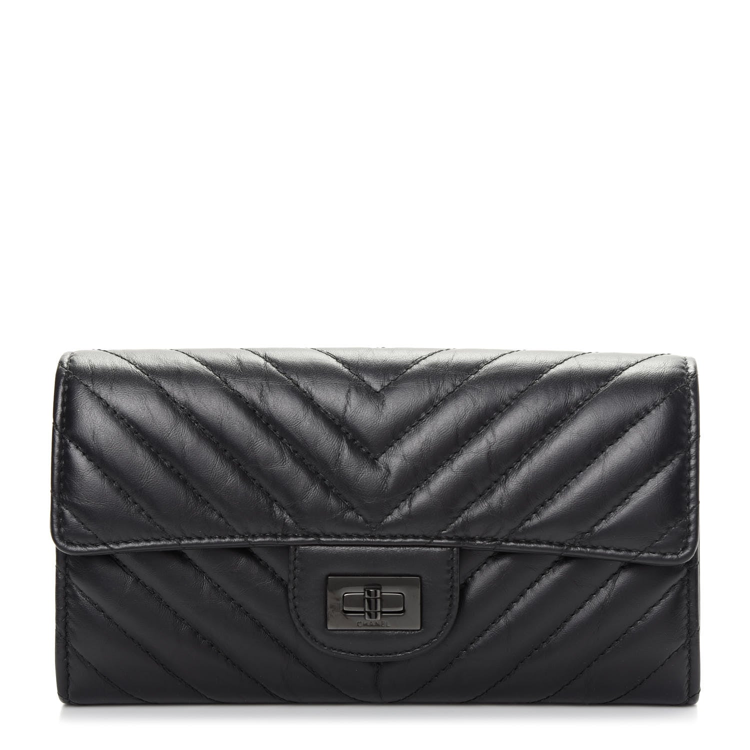 Chanel Aged Calfskin Chevron Quilted 2.55 Reissue Flap Wallet So Black 1 of 9