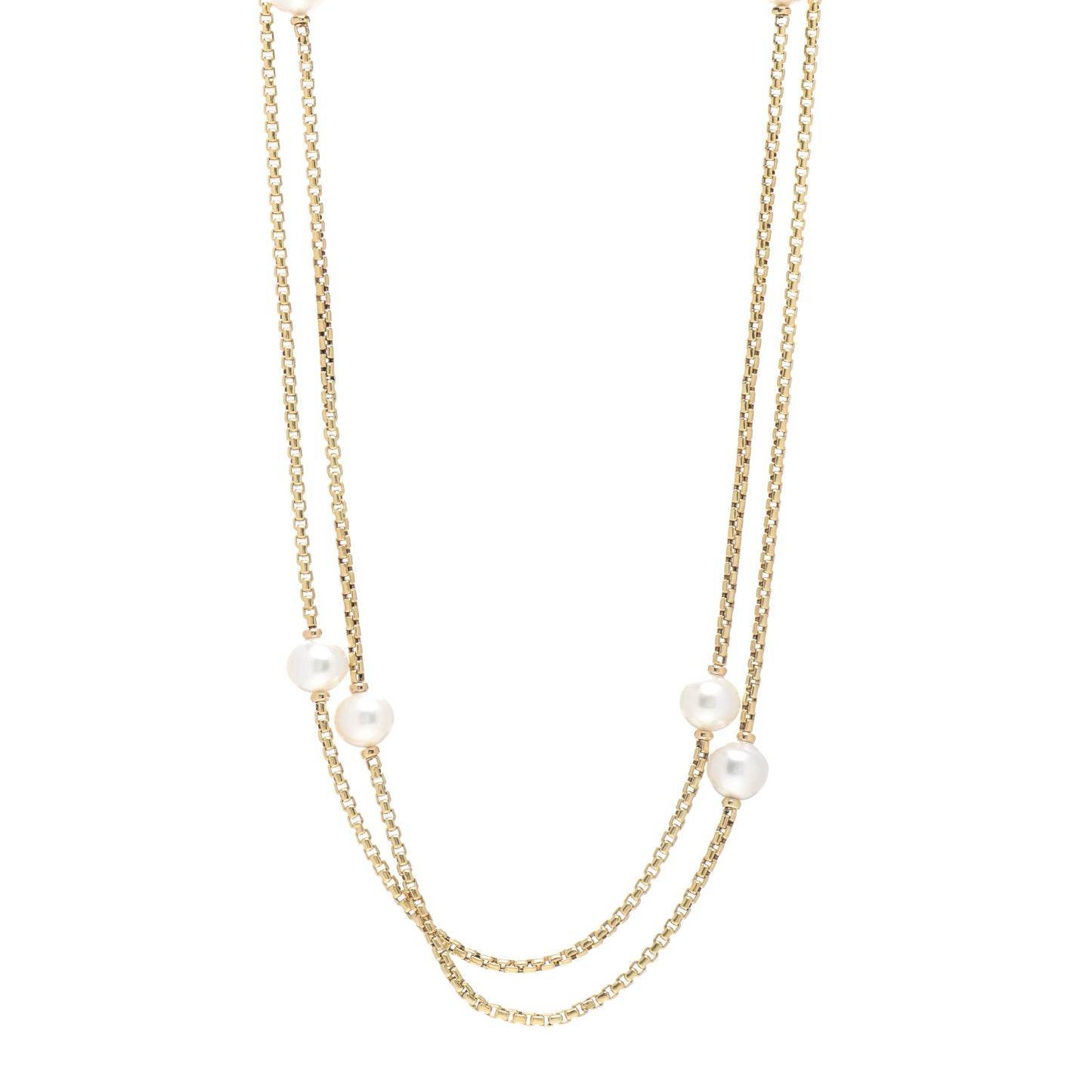 18K Yellow Gold Pearl Station Chain Necklace