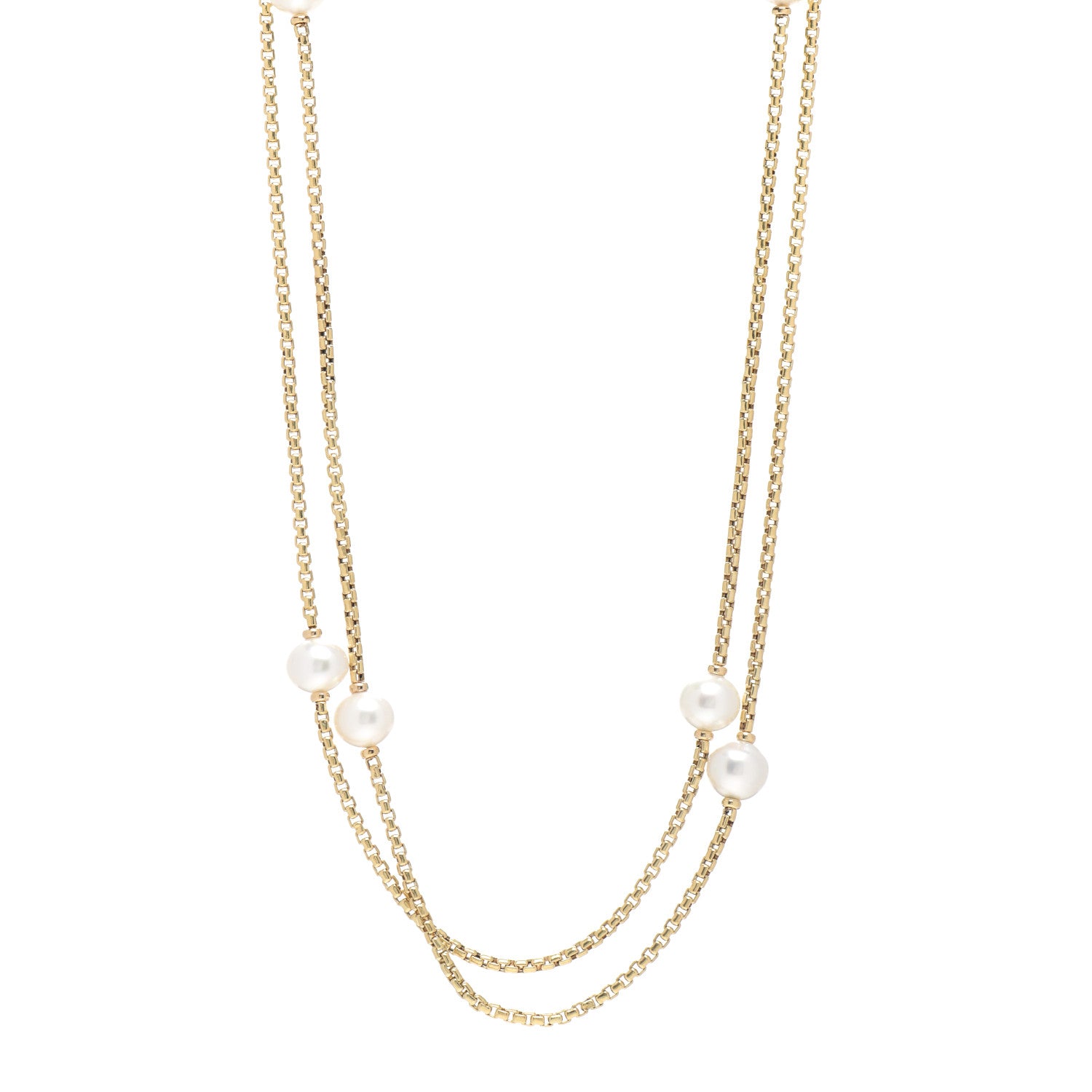 David Yurman 18K Yellow Gold Pearl Station Chain Necklace 1 of 4