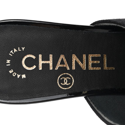 Chanel Suede Patent Calfskin Cap Toe Pearl Mule 36 Black 7 of 9