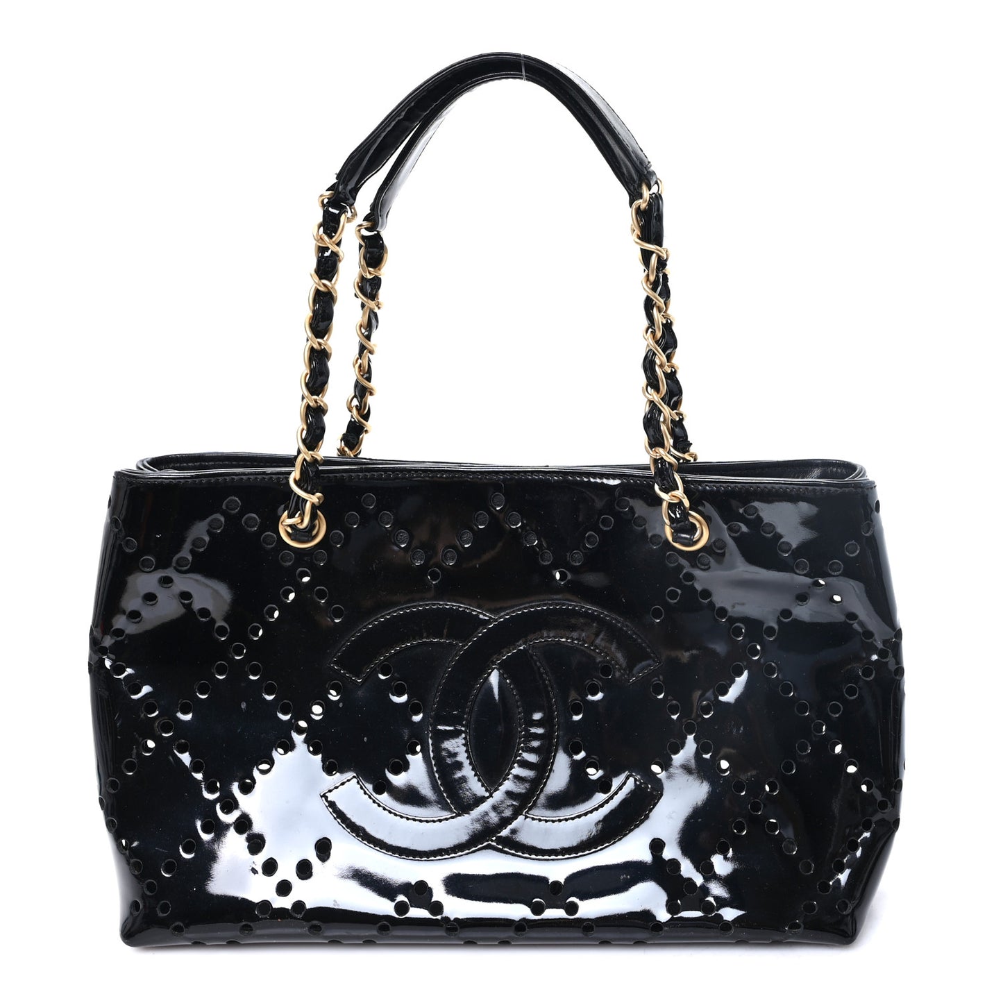 Patent Perforated CC Shopping Tote Black