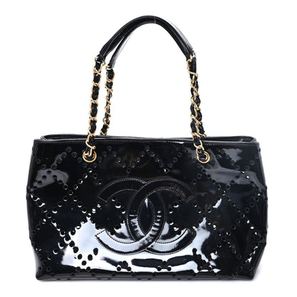 Chanel Patent Perforated CC Shopping Tote Black 1 of 11