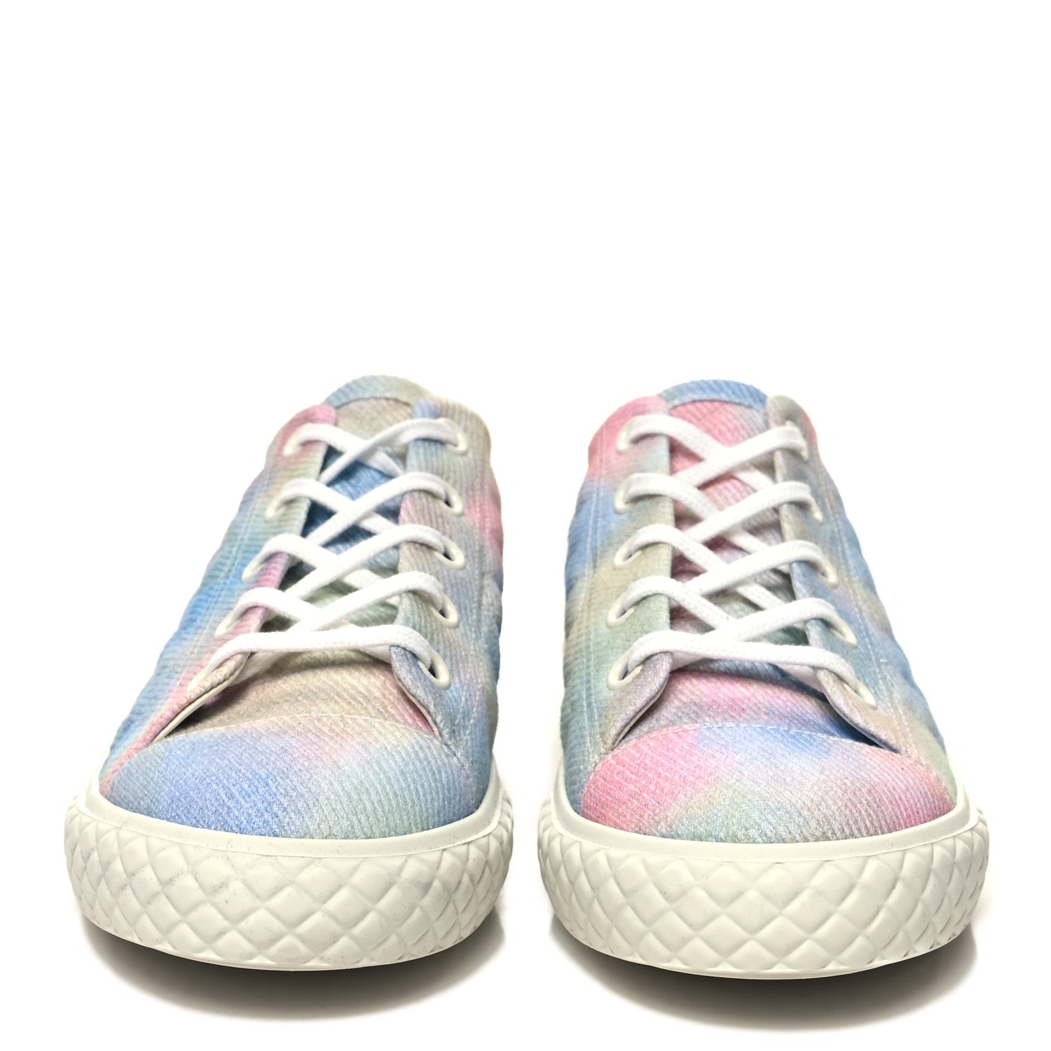 Chanel Printed Fabric Quilted Sneakers 39.5 Green Pink Blue 2 of 8