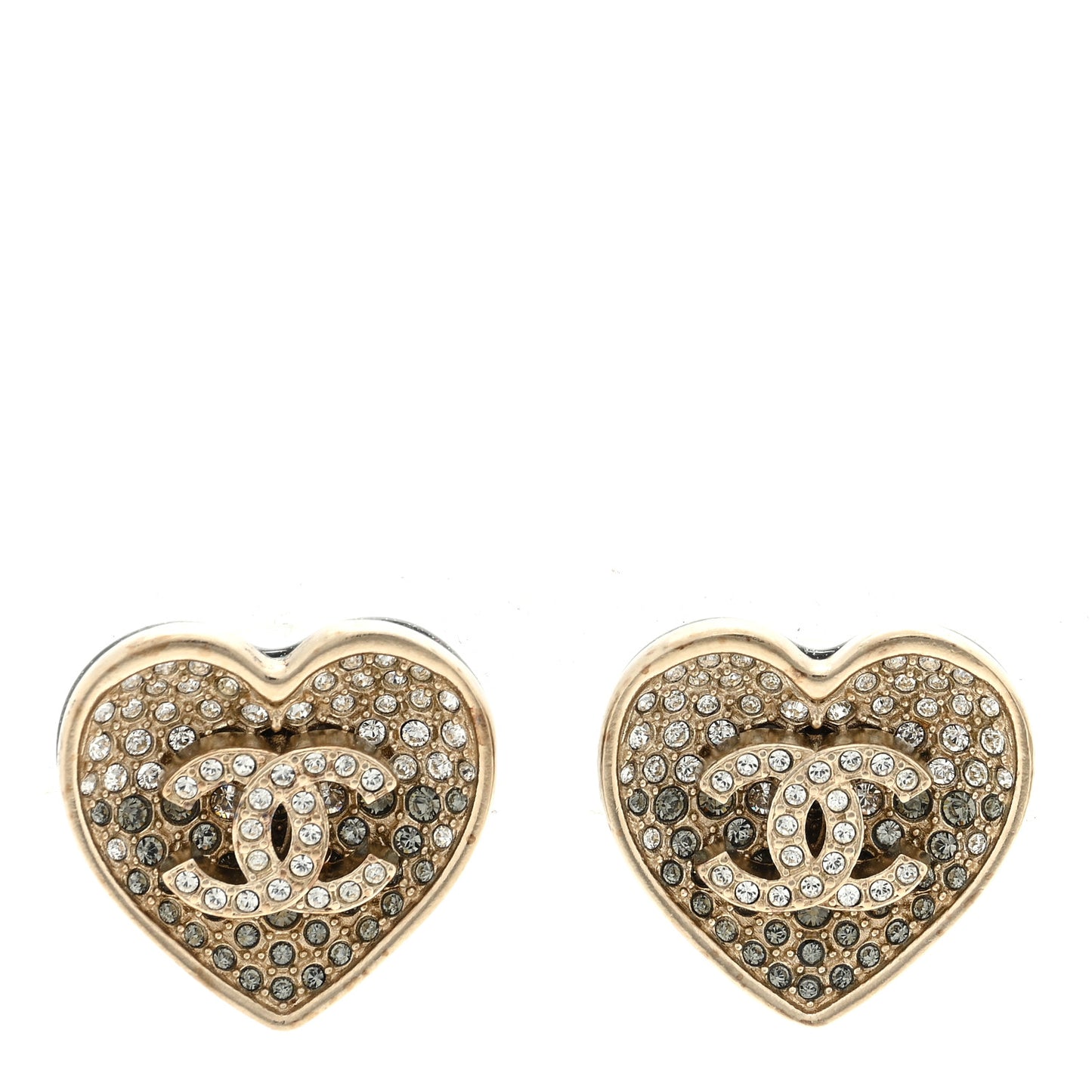 Crystal Metal CC Heart Earrings Gold