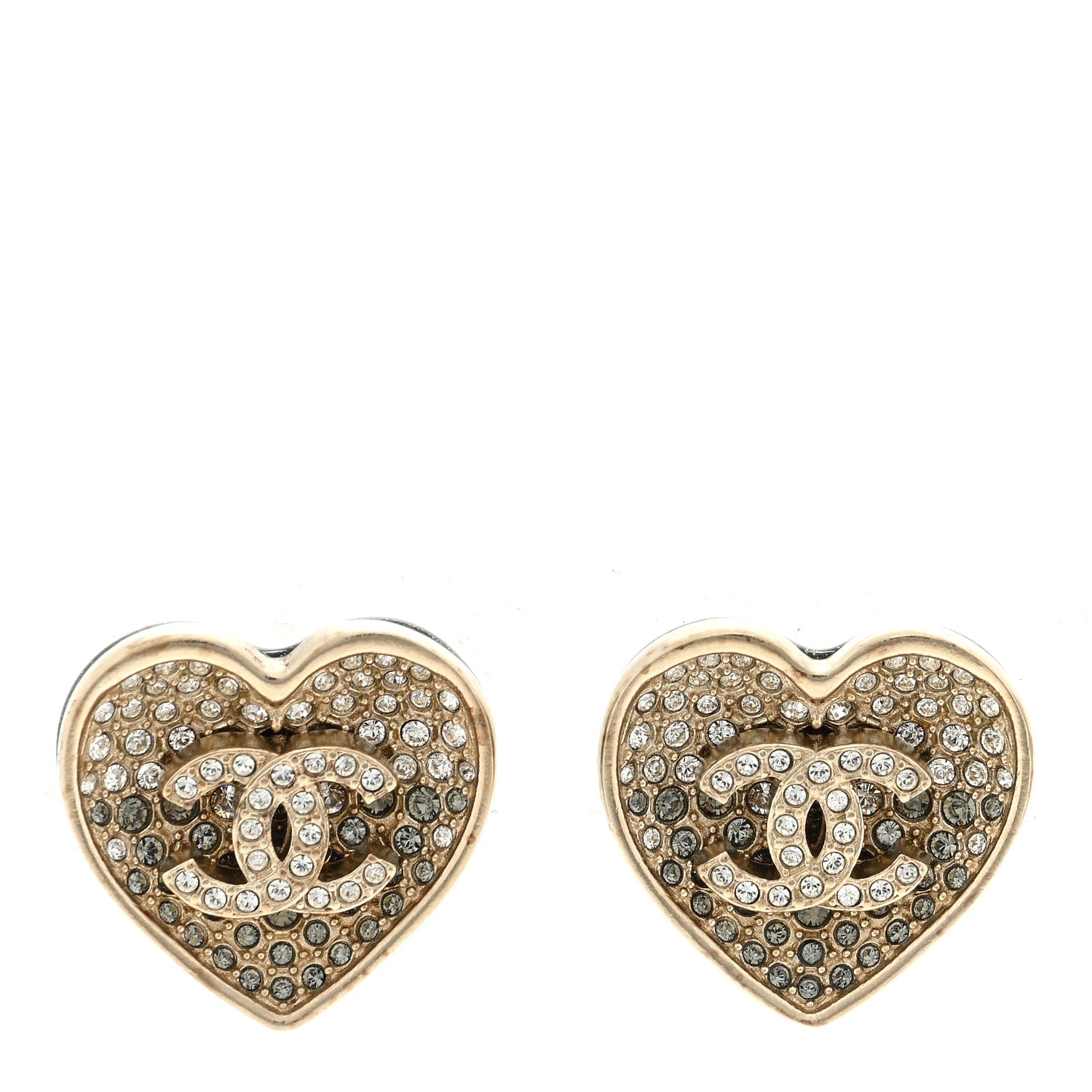 Chanel Crystal Metal CC Heart Earrings Gold 1 of 4
