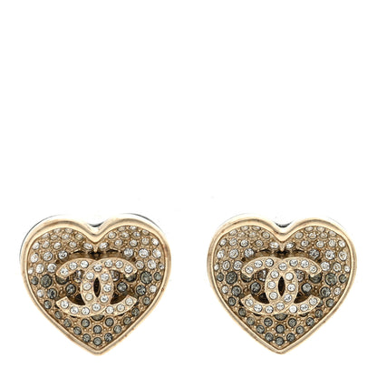 Chanel Crystal Metal CC Heart Earrings Gold 1 of 4