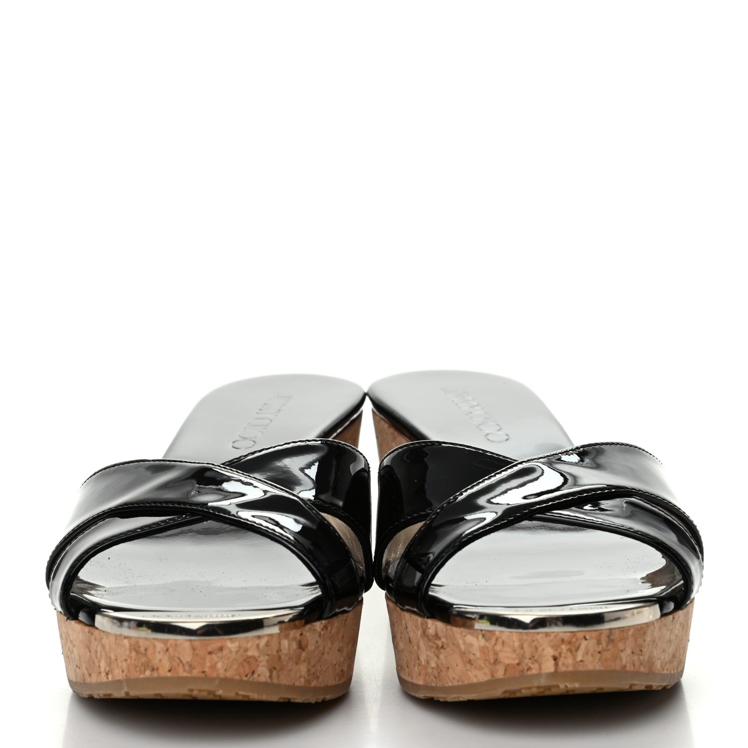 Jimmy Choo Patent Prima Cork Wedge Sandals 38 Black 2 of 7