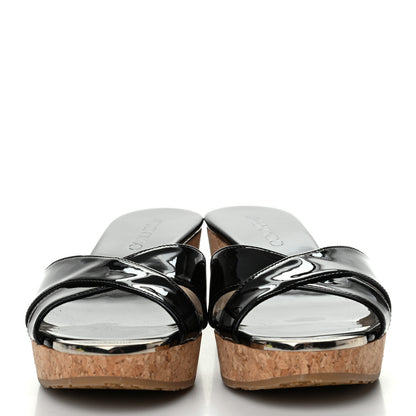 Jimmy Choo Patent Prima Cork Wedge Sandals 38 Black 2 of 7
