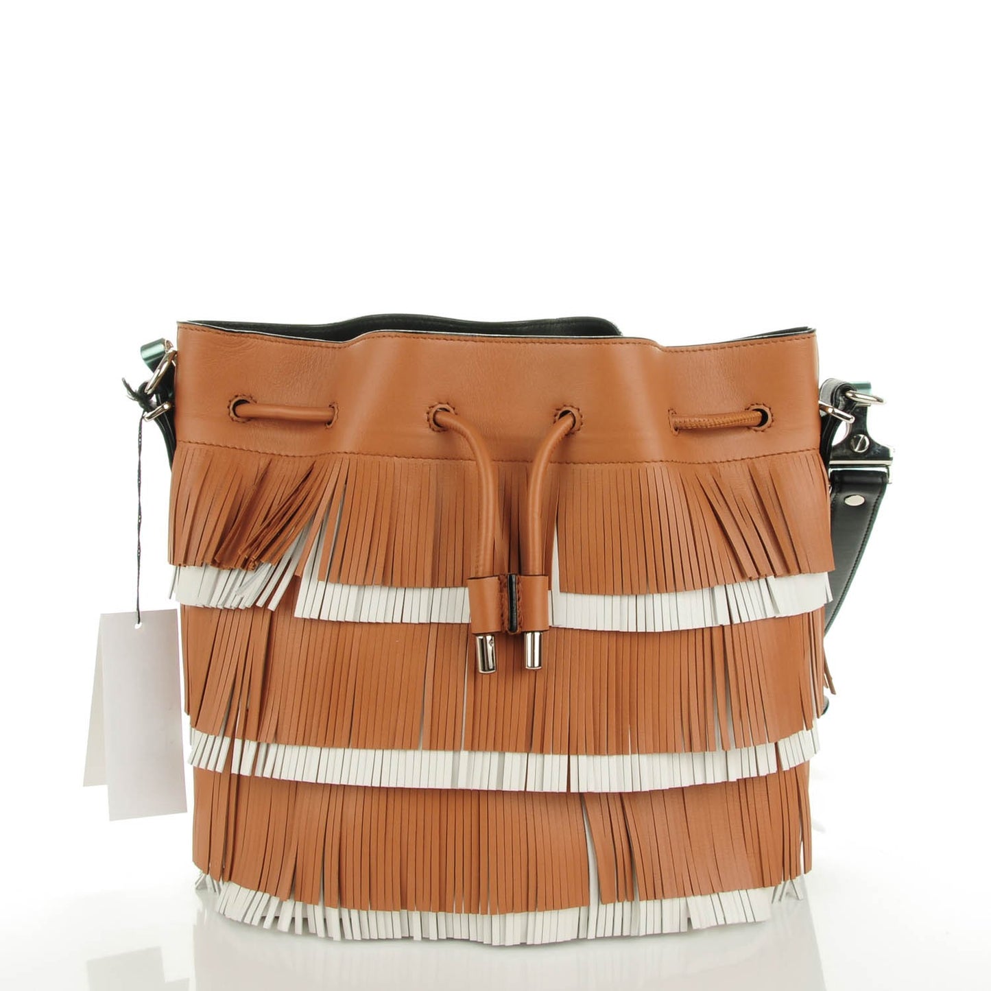 Calfskin Medium Fringe Bucket Bag Dune White