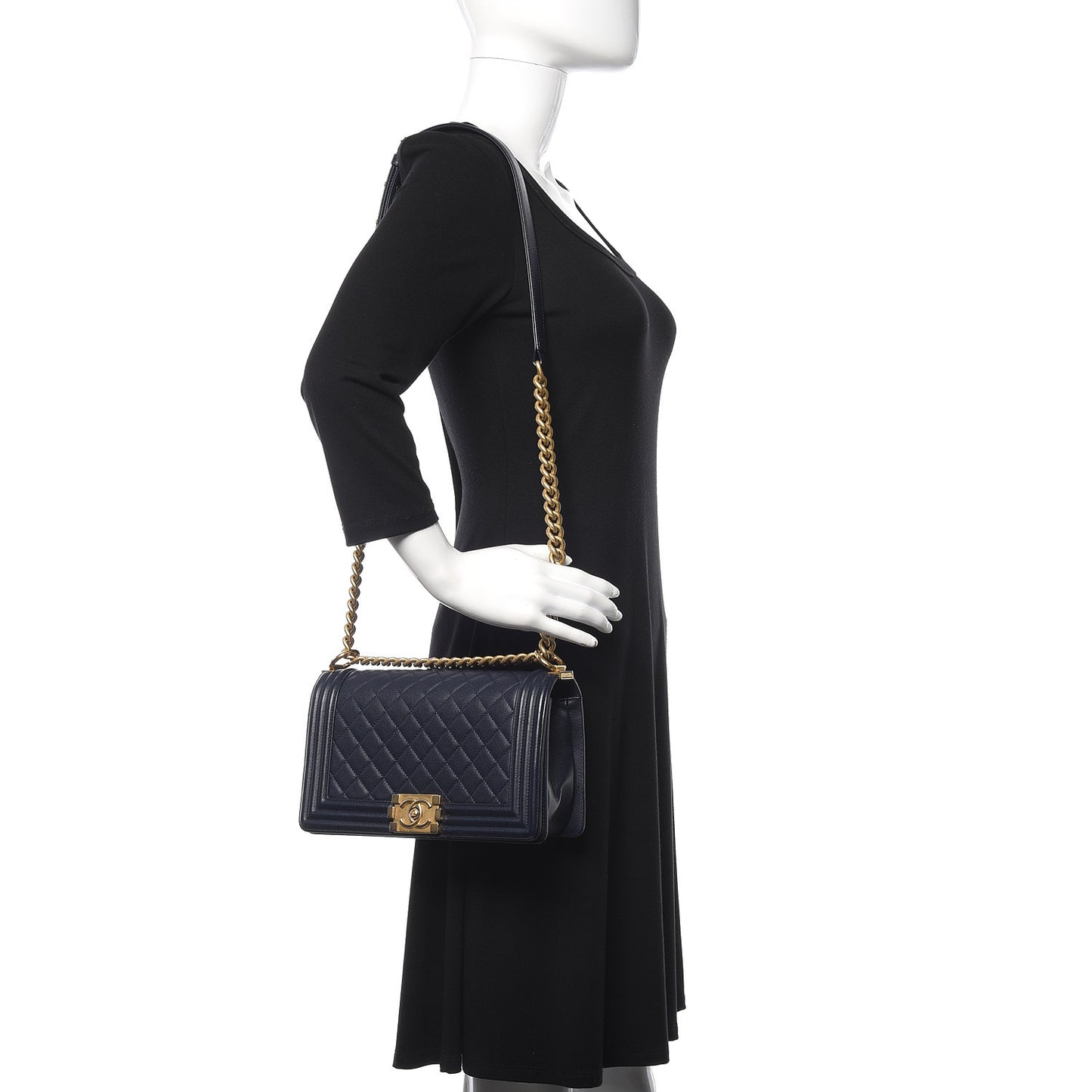 Caviar Quilted Medium Boy Flap Dark Blue