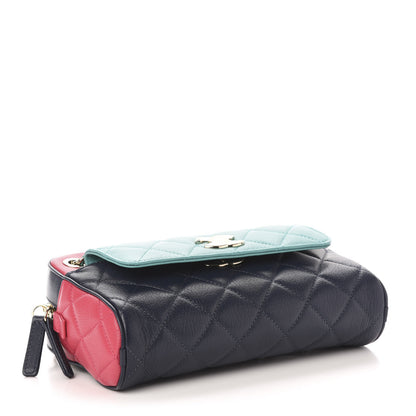 Chanel Goatskin Quilted Tri-Color Small In & Out Camera Case Navy Turquoise Pink 5 of 13