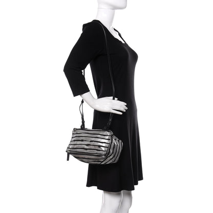 Givenchy Metallic Calfskin Striped Mini Pandora Black Silver 2 of 10