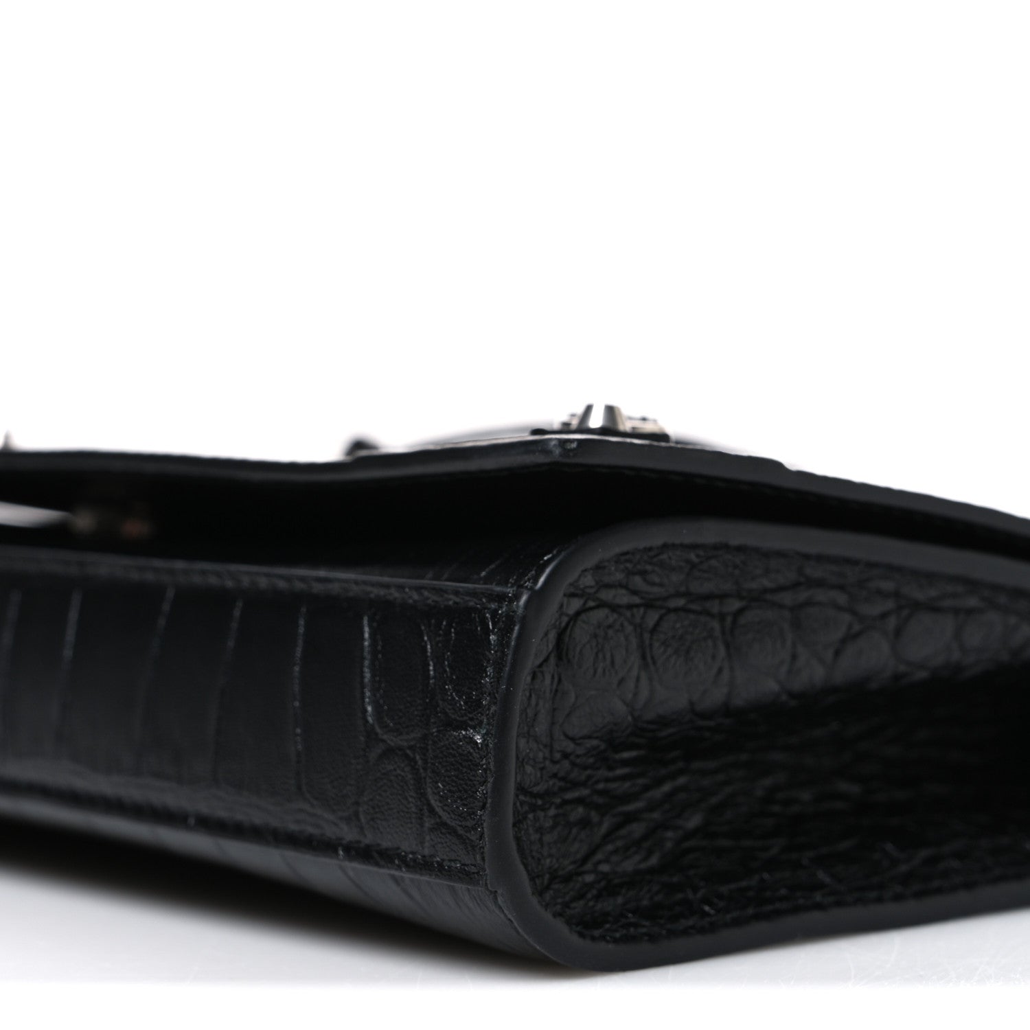 Balenciaga Crocodile Embossed Calfskin Classic Silver Hardware Le City Wallet On Chain Silver 10 of 10