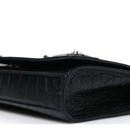 Balenciaga Crocodile Embossed Calfskin Classic Silver Hardware Le City Wallet On Chain Silver 10 of 10