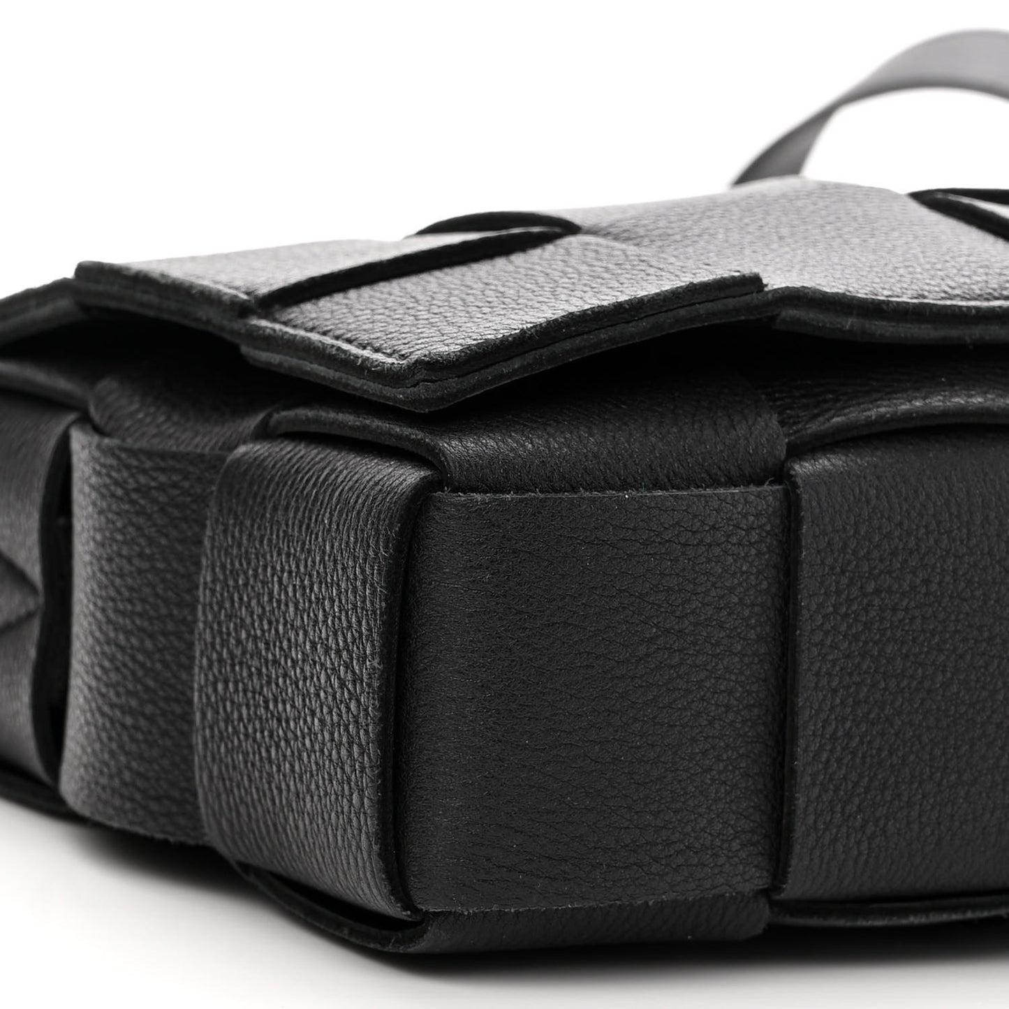 Grained Calfskin Maxi Intrecciato Cassette Crossbody Bag Black