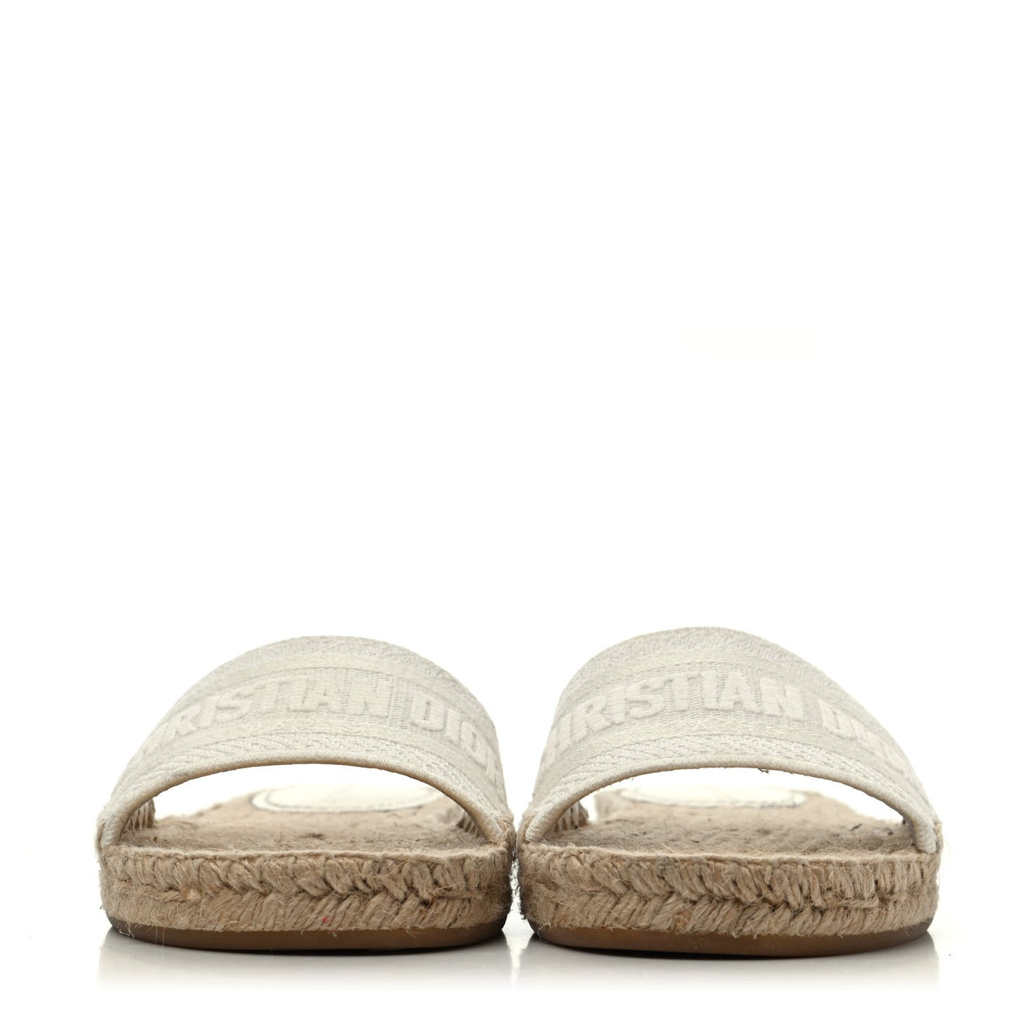 Canvas Embroidered Granville Espadrille Flat Slide Sandals 37.5 Ivory