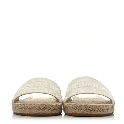 Christian Dior Canvas Embroidered Granville Espadrille Flat Slide Sandals 37.5 Ivory 2 of 4