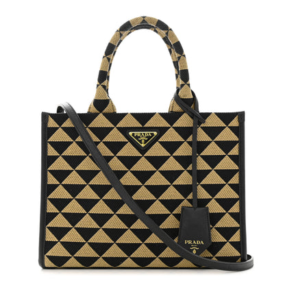 Prada Jacquard Saffiano Triangolo Symbole Embroidered Small Tote Black Corda 1 of 11